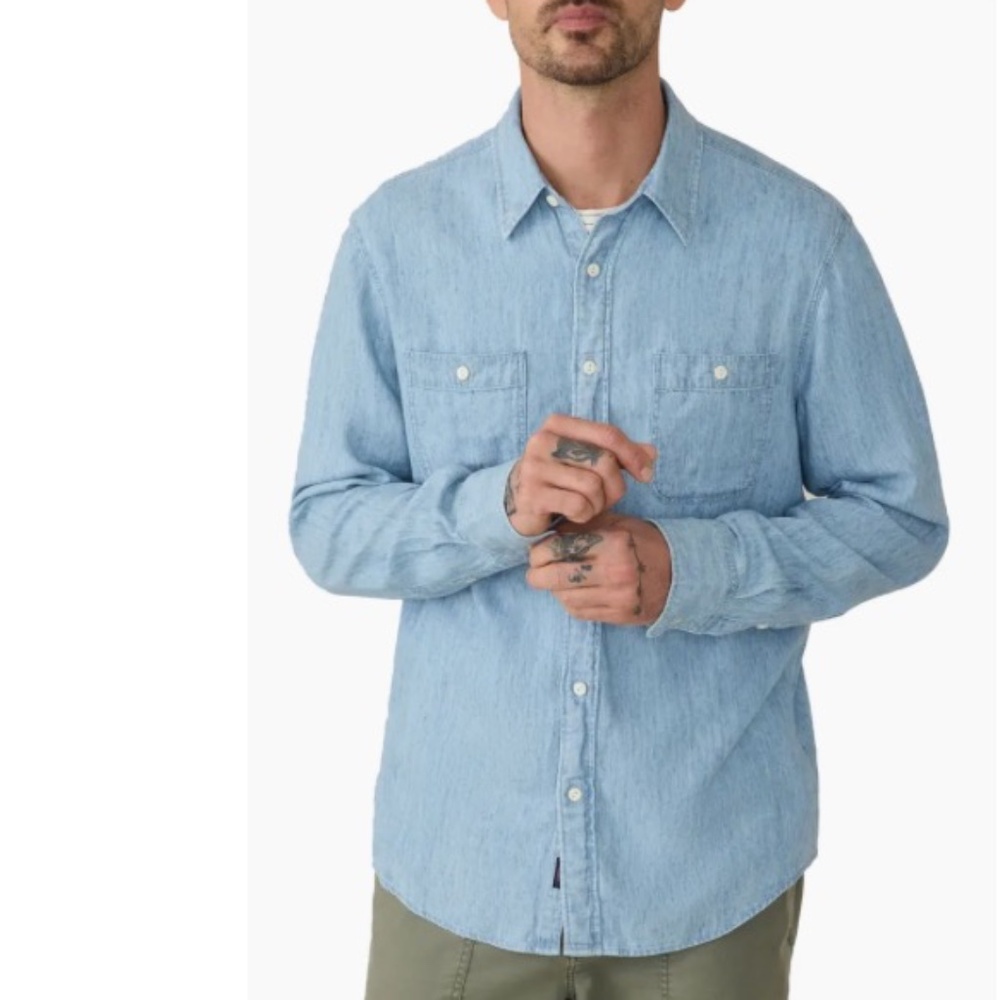 Faherty Chambray Button-Up Shirt - Vintage Indigo (Men’s M)